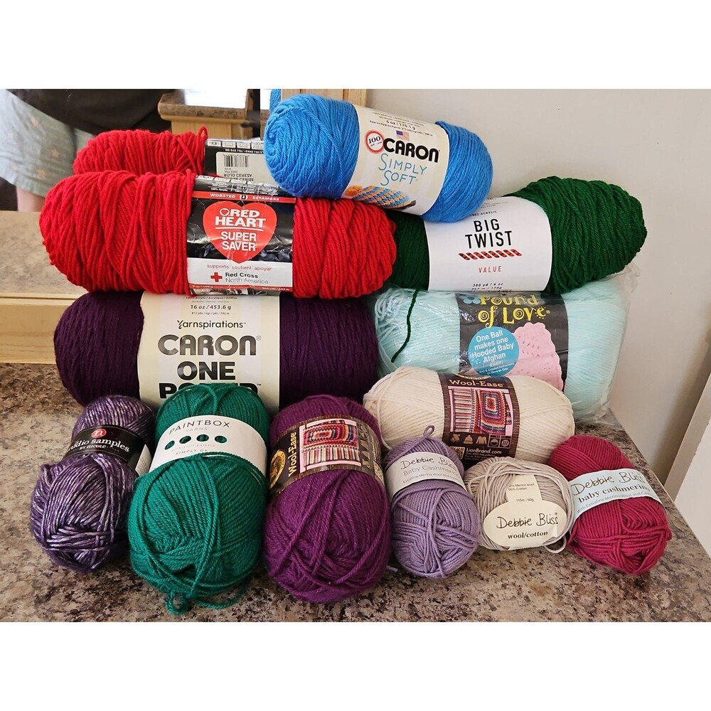 Lot Of 12 Rolls Mixed Yarn Brands Assorted Colors Types Full Labeled Skeins